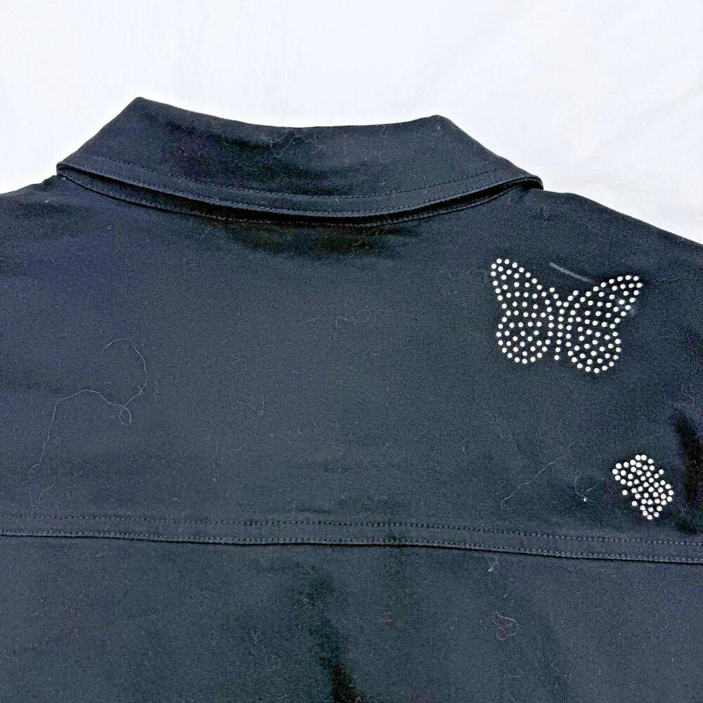 Quacker Factory Womens Large Black Denim Jacket Rhinestone Butterfly Design - Picture 9 of 9